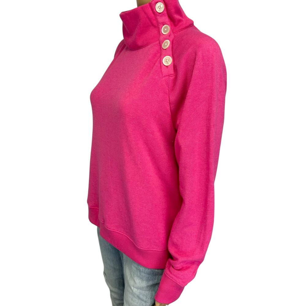 J. Crew Wide Button Collar Pullover Sweater Cloudspun Fleece Pink AC689 Size M - Picture 6 of 13